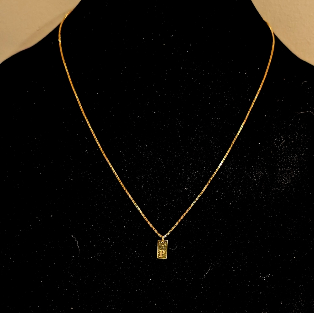 Initial "P" Pendant Gold Tone Necklace
